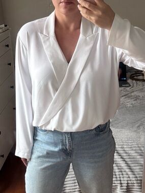 Express White Wrap Front Blouse XL Conscious Edit Long Sleeve Top NWOT